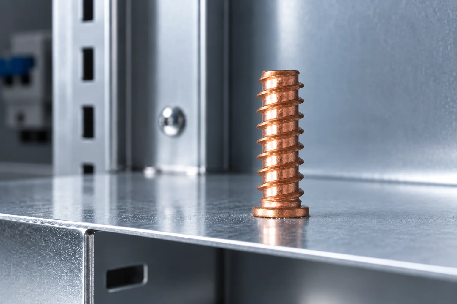 CD coarse-thread stud on a control cabinet sheet