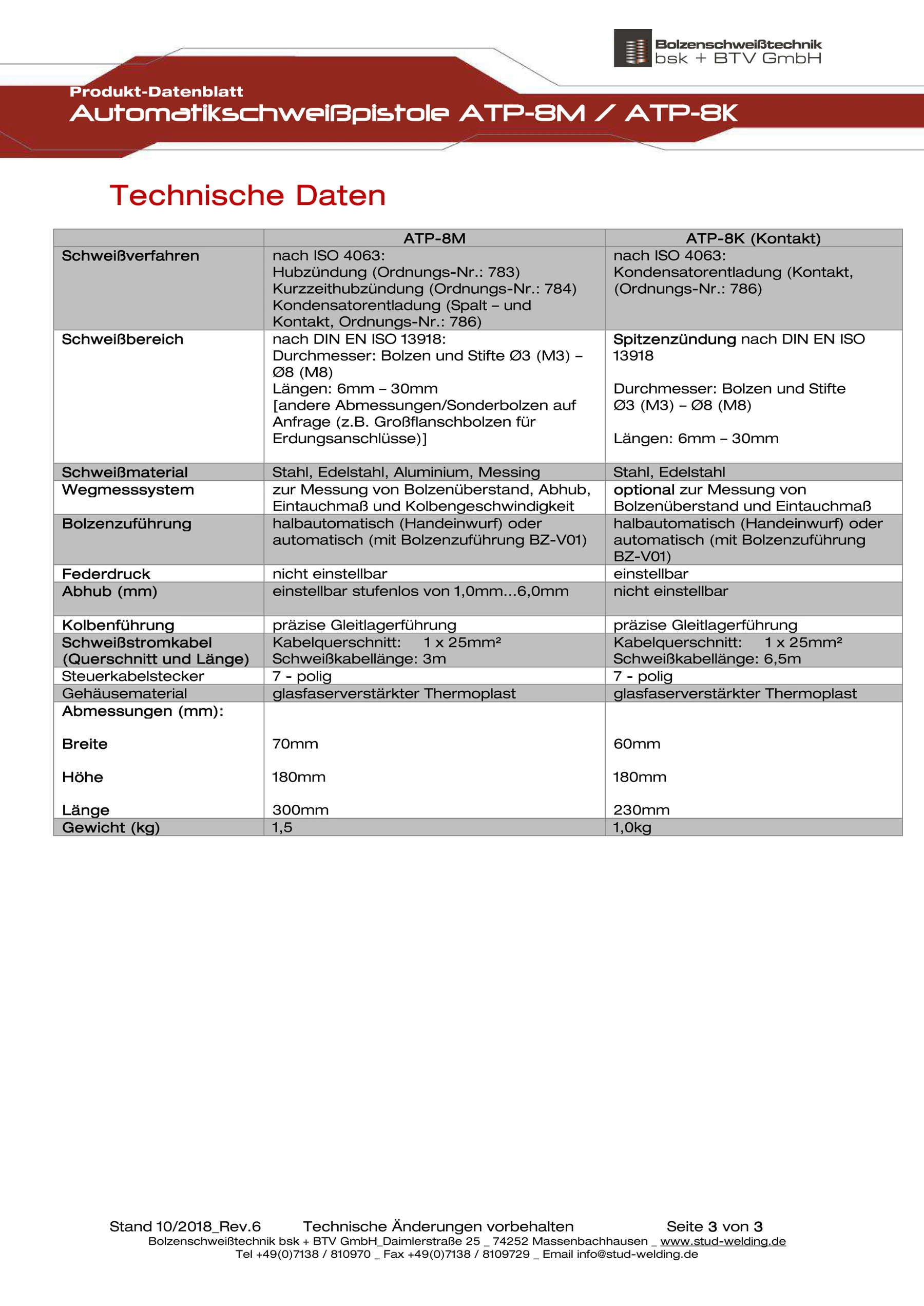 ATP-8M–ATP-8K automatic welding guns data sheet, Rev.7, German, page 3